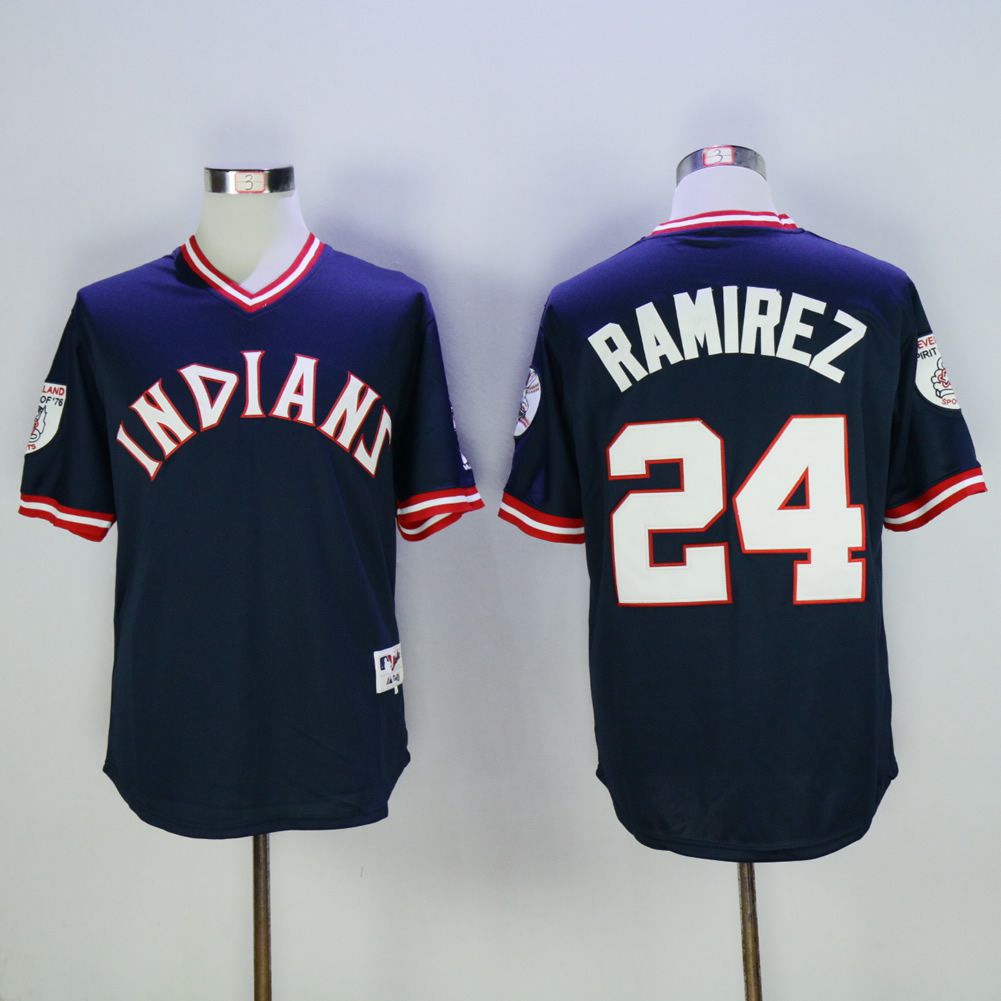 Men Cleveland Indians #24 Ramirez Blue 1976 MLB Jerseys